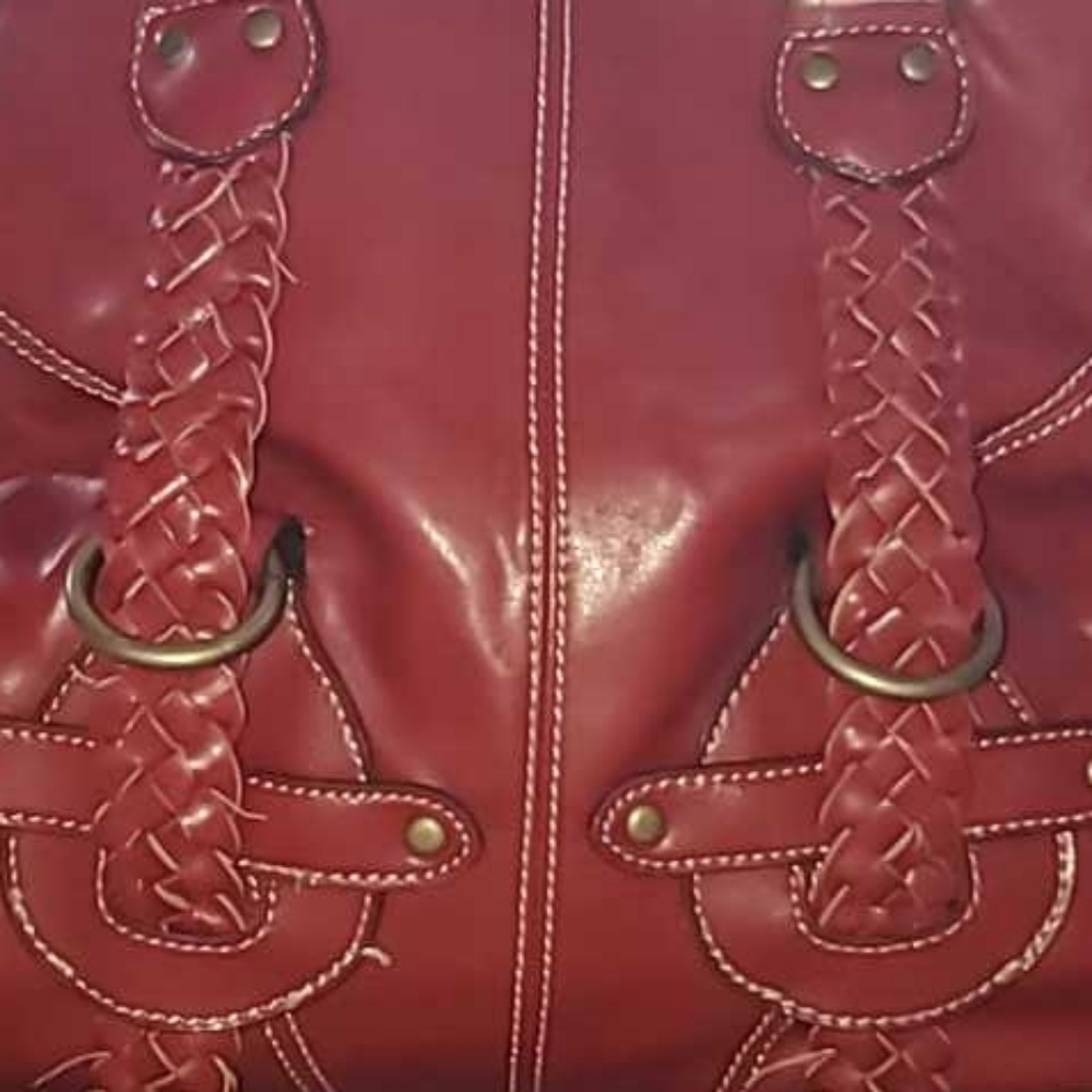 BIG ROOMY Cranberry Red Handbag Vegan Leather Purse Bag - Picture 11 of 12